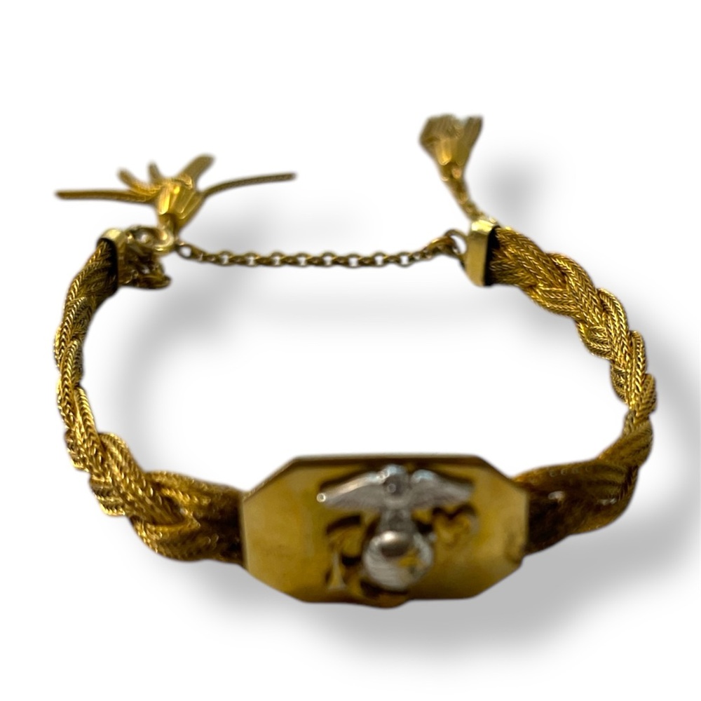 Vintage Sweetheart GF Woven Mesh Tassel Bracelet USMC EGA Emblem